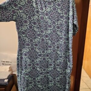 LuLaRoe Teal and Purple Paisley Neckline Top